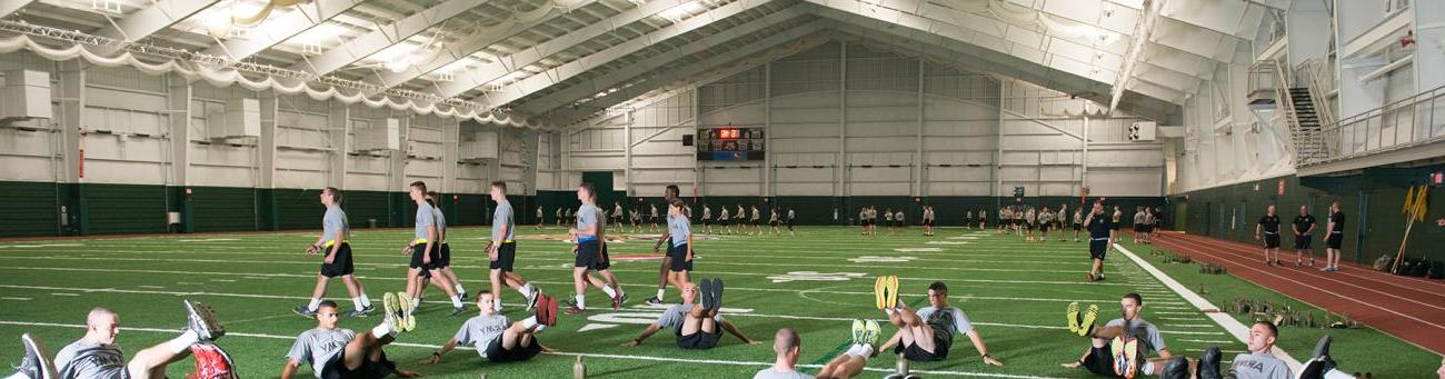 ROTC students training on the fieldhouse turf