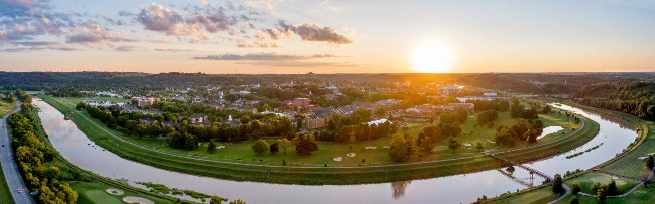 aerial of campus from the Hocking River side